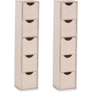 Zeller ladeblok bureau - 2x - 5 lades - 12 x 13 x 60 cm - hout