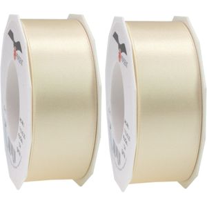 2x Luxe, brede Hobby/decoratie creme satijnen sierlinten 4 cm/40 mm x 25 meter- Luxe kwaliteit - Cadeaulinten satijnlinten/ribbons