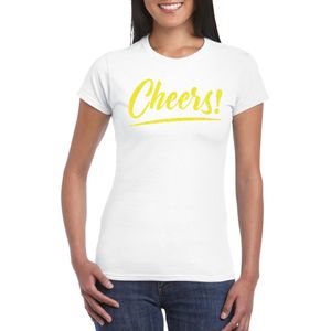 Bellatio Decorations Verkleed T-shirt voor dames - cheers - wit - geel glitter - carnaval