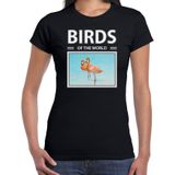 Dieren foto t-shirt Flamingo - zwart - dames - birds of the world - cadeau shirt Flamingos liefhebber