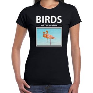 Dieren foto t-shirt Flamingo - zwart - dames - birds of the world - cadeau shirt Flamingos liefhebber