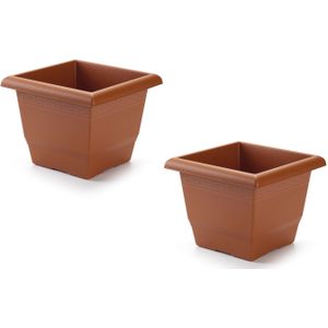 3x stuks plantenbak terra cotta 31 x 31 x 24 cm - Bloembak vierkant van kunststof - Binnenmaat 30 cm