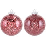 2x Rode kunststof sterren/glitter kerstballen 10 cm - Onbreekbare kerstballen plastic - Kerstboomversiering zilver