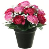 Louis Maes Kunstbloemen plant in pot - roze/wit tinten - 20 cm - Bloemenstuk ornament