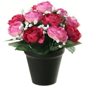 Louis Maes Kunstbloemen plant in pot - roze/wit tinten - 20 cm - Bloemenstuk ornament