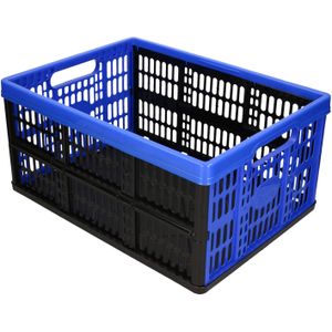 Forte Plastics boodschappen kratten opvouwbaar zwart/blauw 48 x 35 x 24 cm