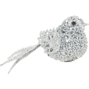 8x stuks decoratie vogels op clip glitter zilver 12 cm - Decoratievogeltjes/kerstboomversiering/bruiloftversiering