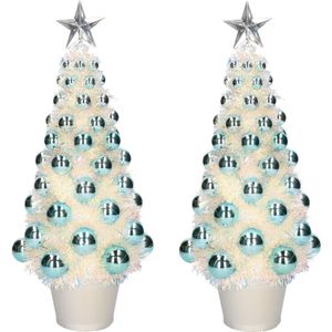 2x stuks complete kunstkerstbomen met lichtjes en ballen blauw - Kerstversiering - Kerstbomen - Kerstaccessoires - Kerstverlichting