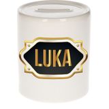 Luka naam cadeau spaarpot met gouden embleem - kado verjaardag/ vaderdag/ pensioen/ geslaagd/ bedankt