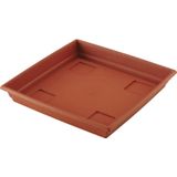 3x stuks vierkante plantenbakken/potten  30 x 30 x 23 cm terra cotta kleur met opvangschaal van 27 cm - Kunststof - Buiten gebruik