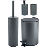 Spirella Badkamer accessoires set - WC-borstel/pedaalemmer/zeeppompje/beker - metaal/keramiek - donkergrijs - Luxe uitstraling