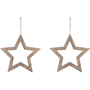 4x Kersthangers/kerstornamenten houten sterren 20 cm - Kerstboomversiering/kerstversiering houten hangers
