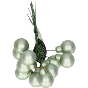 10x Mini glazen kerstballen kerststekers/instekertjes mintgroen 2 cm - Mintgroene kerststukjes kerstversieringen glas