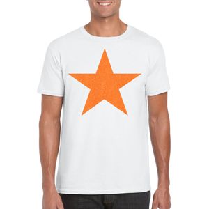 Bellatio Decorations Verkleed shirt voor heren - ster - wit - oranje glitter - carnaval/themafeest