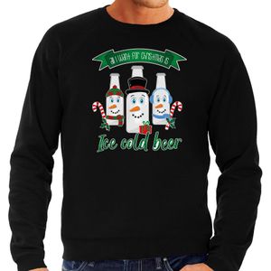 Bellatio Decorations foute kersttrui/sweater heren - IJskoud bier - zwart - Christmas beer S