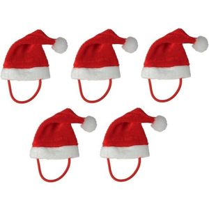 5x Mini kerstmutsen met bandje voor mini knuffeldieren of kleine poppen - Kerstmutsjes voor kleine knuffels