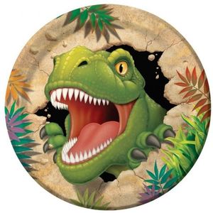 8x stuks Dinosaurus thema kinderfeestje bordjes 23 cm - Feestartikelen
