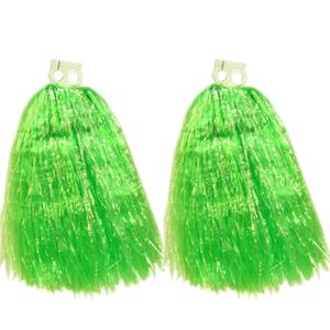 2x Stuks cheerball/pompom groen met ringgreep 33 cm - Cheerleader verkleed accessoires