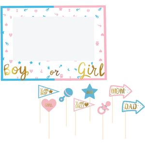 Gender reveal foto prop set met frame - 9-delig - jongen/meisje babyshower feest - photo booth