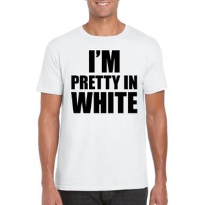 I am pretty in white tekst t-shirt wit heren - witte heren fun shirts
