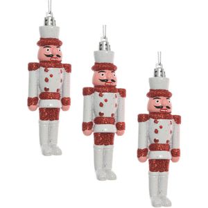 3x Kersthangers notenkrakers poppetjes/soldaten wit/rood 12,5 cm - Kerstversiering/boomversiering
