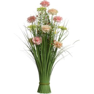 Everlands Kunstgras boeket bloemen - anjers - roze tinten - H70 cm