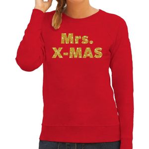 Foute Kersttrui / sweater - Mrs. x-mas - goud / glitter - rood - dames - kerstkleding / kerst outfit