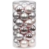 60x stuks kleine glazen kerstballen lichtroze 4 cm - Kerstboomversiering/kerstversiering