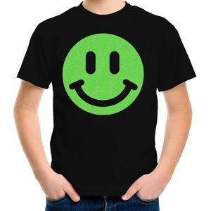 Bellatio Decorations Verkleed T-shirt voor jongens - smiley - zwart - carnaval - feestkleding kind