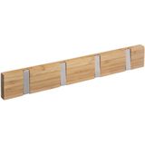 5Five Kapstok rek voor wand/muur - lichtbruin - 4x inklapbare ophanghaken - bamboe/metaal - B40 x H6 cm