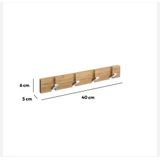5Five Kapstok rek voor wand/muur - lichtbruin - 4x inklapbare ophanghaken - bamboe/metaal - B40 x H6 cm
