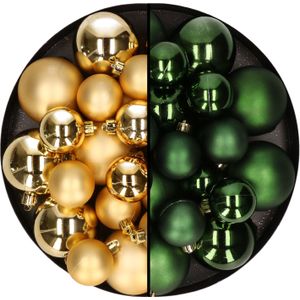 Kerstversiering kunststof kerstballen kleuren mix goud/donkergroen 6-8-10 cm pakket van 44x stuks