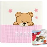 Luxe fotoboek/fotoalbum Elisa baby meisje met 20 paginas roze 33 x 33 x 4 cm inclusief 500 fotoplakkers/stickers