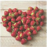 60x Gekleurde 3-laags servetten aardbeien hart 33 x 33 cm - Aardbeien hart/fruit thema