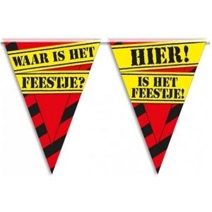 3x stuks Waar is het feestje vlaggenlijn waarschuwingsbord van 10 meter - verjaardag feestartikelen