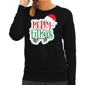 Merry fitmas Kerstsweater / kersttrui zwart voor dames - Kerstkleding / Christmas outfit