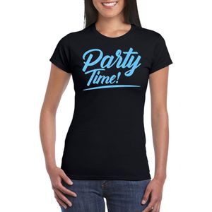 Bellatio Decorations Verkleed T-shirt voor dames - party time - zwart - blauw glitter - carnaval