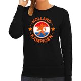 Zwarte fan sweater voor dames - Holland kampioen met leeuw - Nederland supporter - EK/ WK trui / outfit