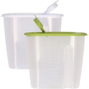 Voedselcontainer strooibus - groen en wit - 1,5 liter - kunststof - 19 x 9,5 x 17 cm