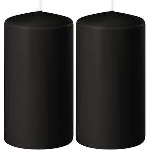 2x Zwarte cilinderkaarsen/stompkaarsen 6 x 12 cm 45 branduren - Geurloze kaarsen zwart - Woondecoraties