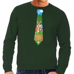 Groene Paas sweater met paashaas stropdas - Pasen trui voor heren - Pasen kleding