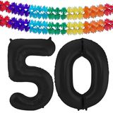 Folat folie ballonnen - Leeftijd cijfer 50 - zwart - 86 cm - en 2x slingers