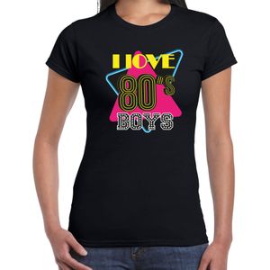 Bellatio Decorations Disco verkleed t-shirt dames - jaren 80 feest outfit - I love Eighties boys - zwart