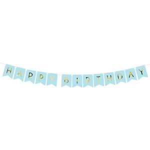 Lichtblauwe DIY feest slinger Happy Birthday 1,75 meter - Kinderverjaardag/kinderfeestje/verjaardag slinger lichtblauw