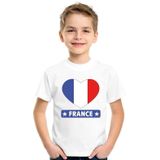 Frankrijk kinder t-shirt met Franse vlag in hart wit jongens en meisjes