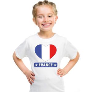 Frankrijk kinder t-shirt met Franse vlag in hart wit jongens en meisjes