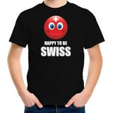 Zwitserland Happy to be Swiss landen t-shirt met emoticon - zwart - kinderen - Zwitserland landen shirt met Zwitserse vlag - EK / WK / Olympische spelen outfit / kleding