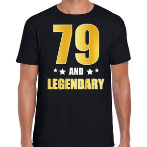 79 and legendary verjaardag cadeau t-shirt / shirt - zwart - gouden en witte letters - voor heren - 79 jaar  / outfit