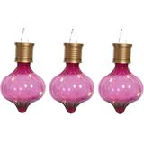 Lumineo solar hanglamp LED - 3x - Marrakech - fuchsia roze - kunststof - D8 x H12 cm