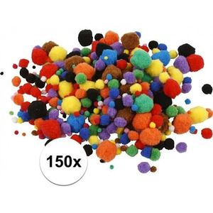 150x knutsel pompons 15-40 mm kleuren